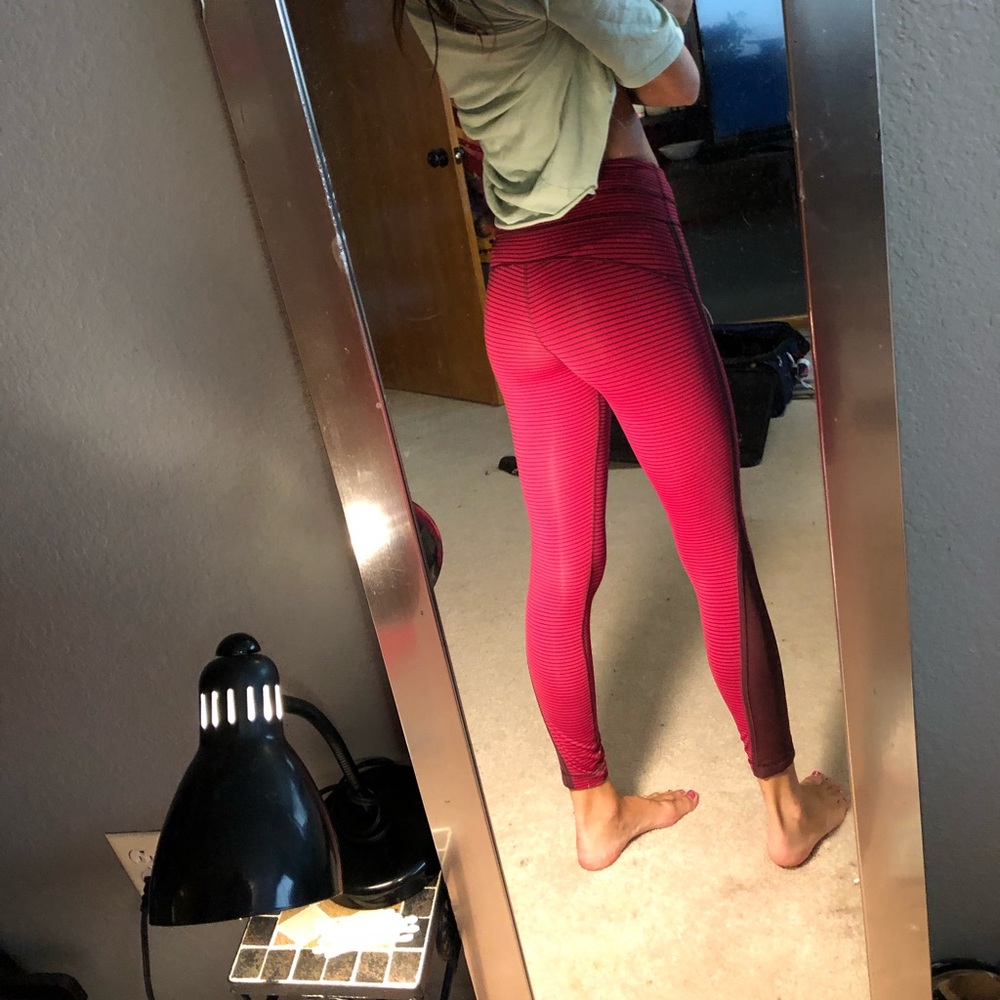 Lululemon pink and black striped athletic leggings